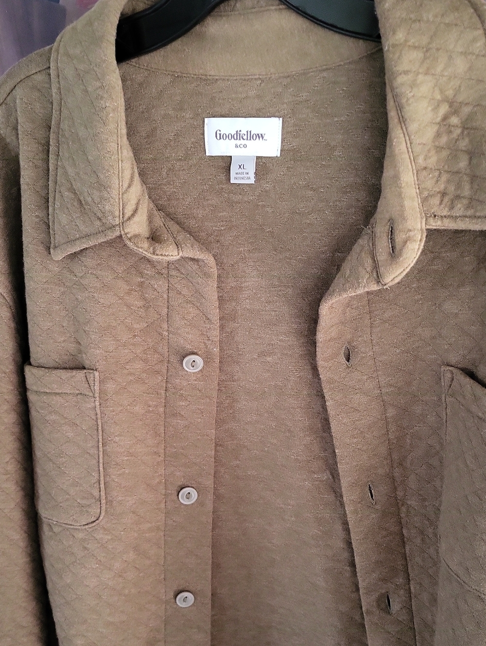Goodfellow & Co Quilted Knit Button Down Shirt Jacket Olive Green Mens, SIZE XL